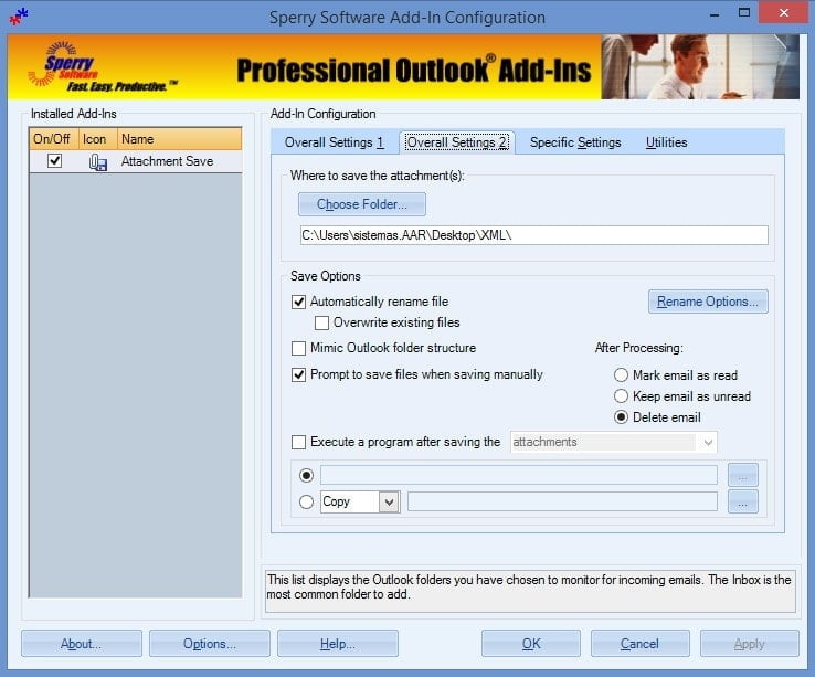 Attachment Save Add-In - Sperry Software - Outlook - Conf2