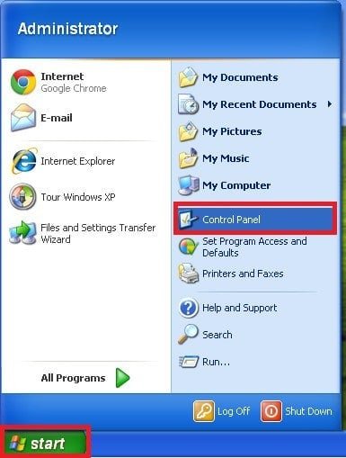 Start - Control Panel - Windows XP