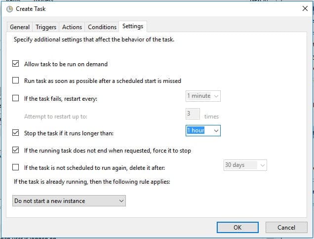 Crear tarea programada en windows settings