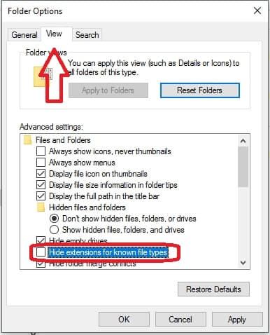 Ocultar o mostrar extensiones de archivos en Windows 10 - Opciones de carpeta