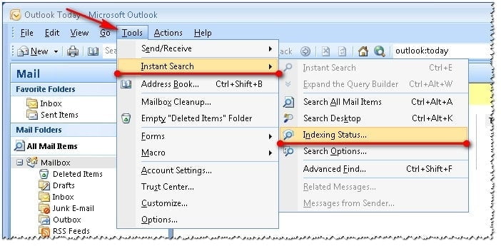 1 Outlook 2007 Comprobar Que La Indexación Esta Funcionando
