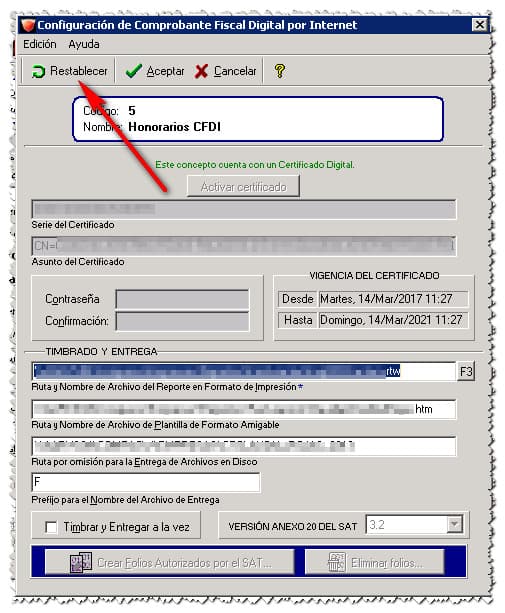 5 Actualizar Certificado Vencido En AdminPAQ Restablecer Configuracion De Concepto