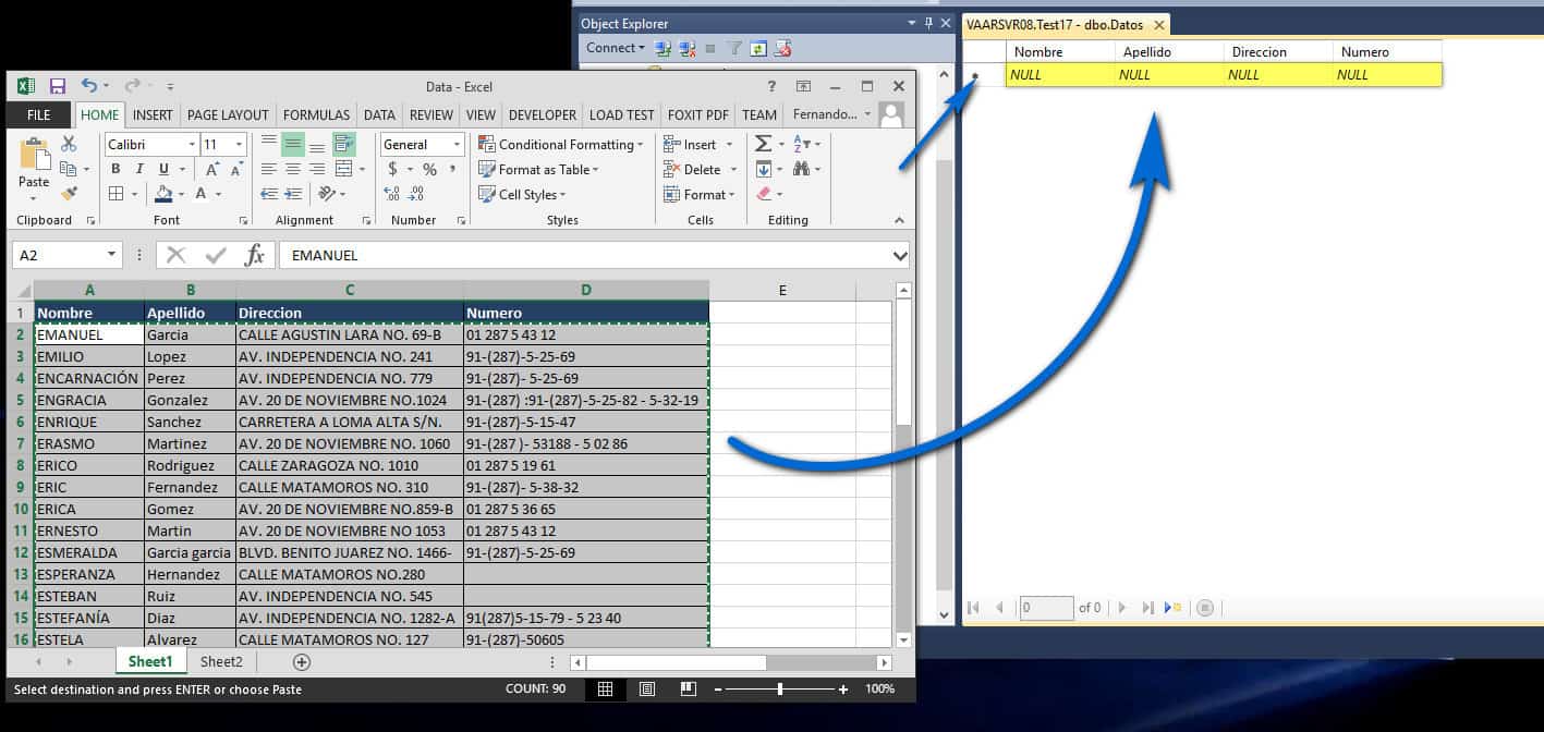 Insertar datos de una hoja de Excel a una tabla de base de datos SQL ...