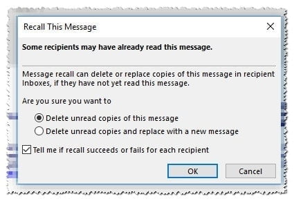 3 Recuperar O Eliminar Un Correo Electrónico Enviado En Outlook Accion Eliminar Las Copias No Leidas De Este Mensaje