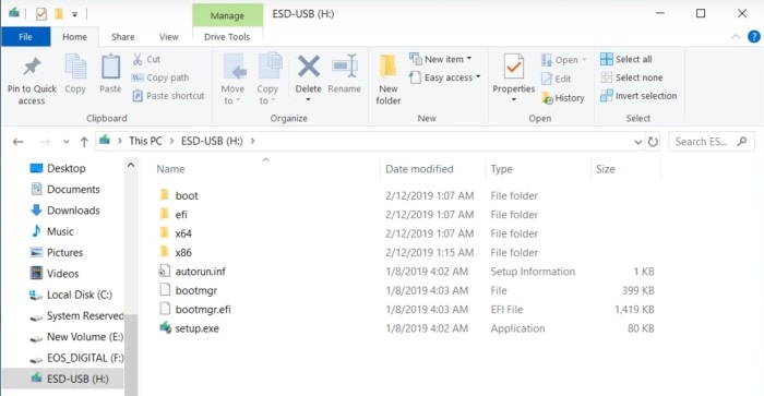 Comprobando los archivos de instalacion de Windows 10 Memoria USB