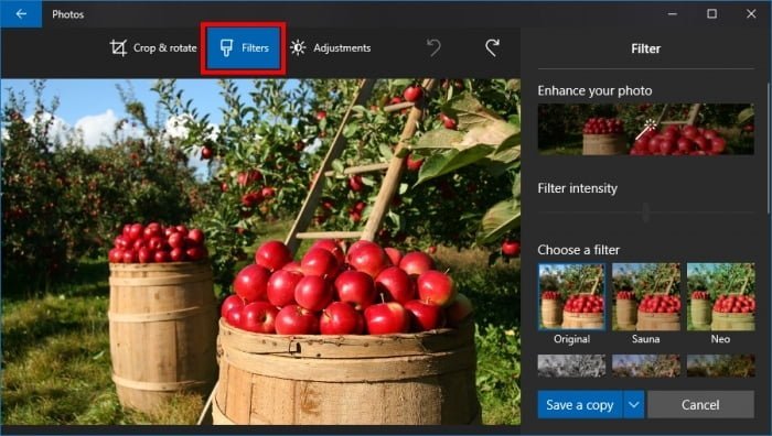 Filtro de fotos Windows 10 Filtro de fotos Windows 10