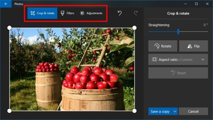 Menu de opciones de Fotos de Windows 10 Menu de opciones de Fotos de Windows 10