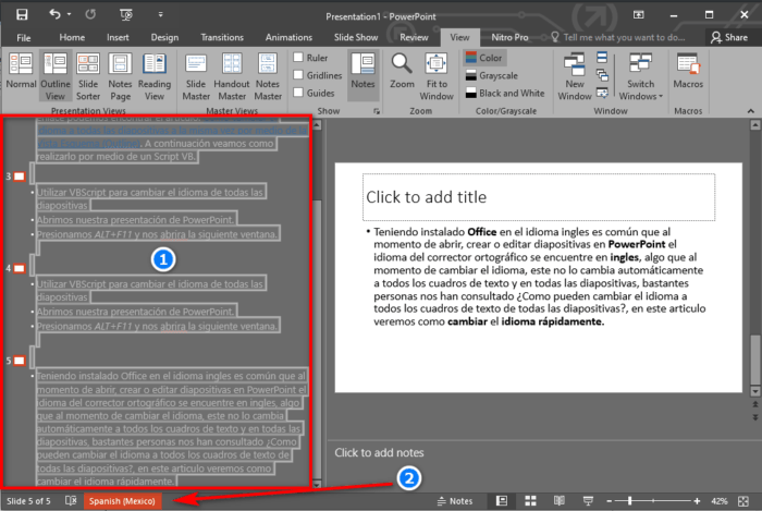 paso 2 cambio de idioma del corrector ortografico powerpoint